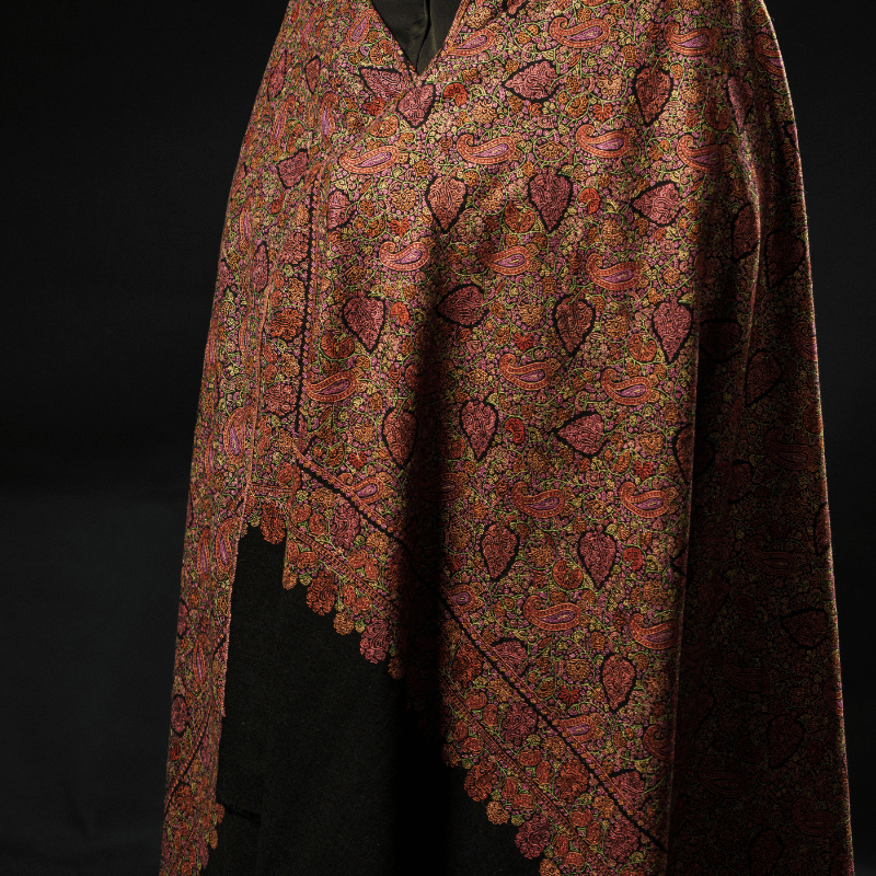 Black Bed of Flowers Pashmina Shawl - Image 3