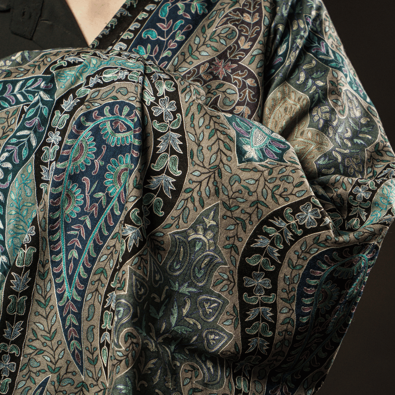 Teal Paisley Handpainted Garden Kalamkari - Image 3