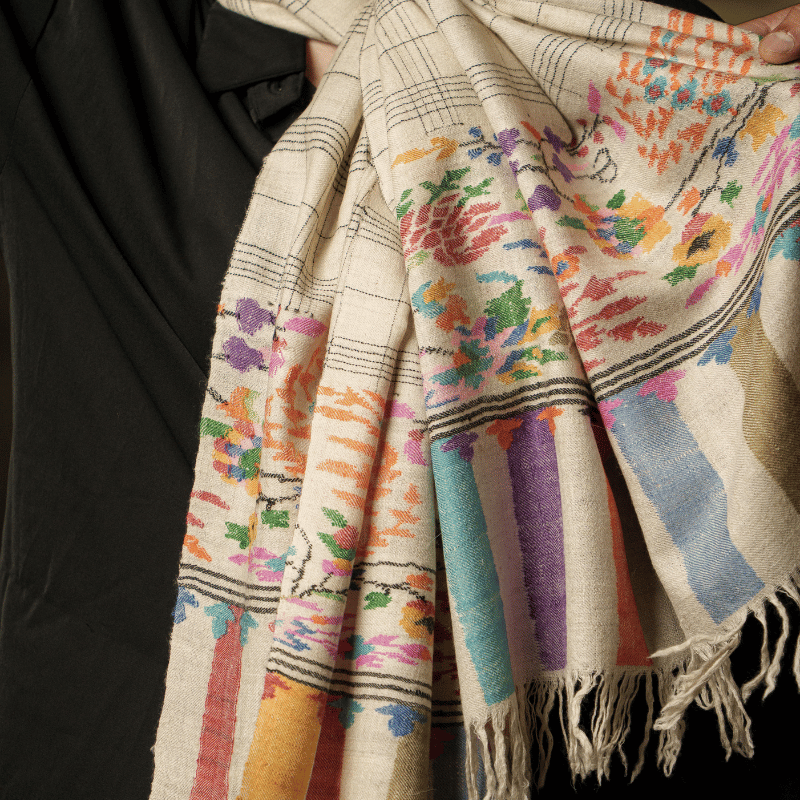 Ivory Check Kani Pashmina Wrap - Image 4