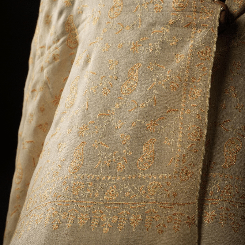 Soft Whisper Natural Sozni Embroidery Pashmina Shawl - Image 4