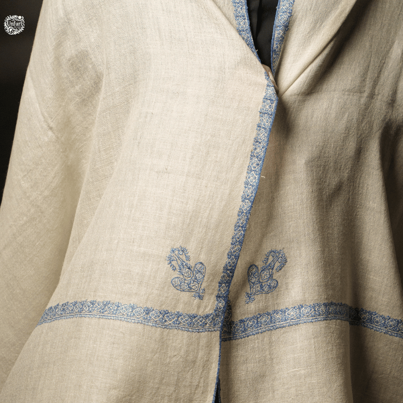 White and Blue Crest Pashmina Wrap - Image 5