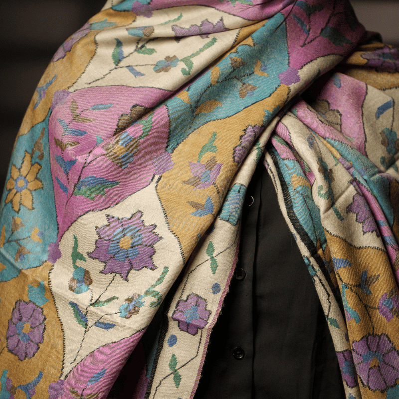 Ivory Valley Mist Kani Pashmina Wrap - Image 4