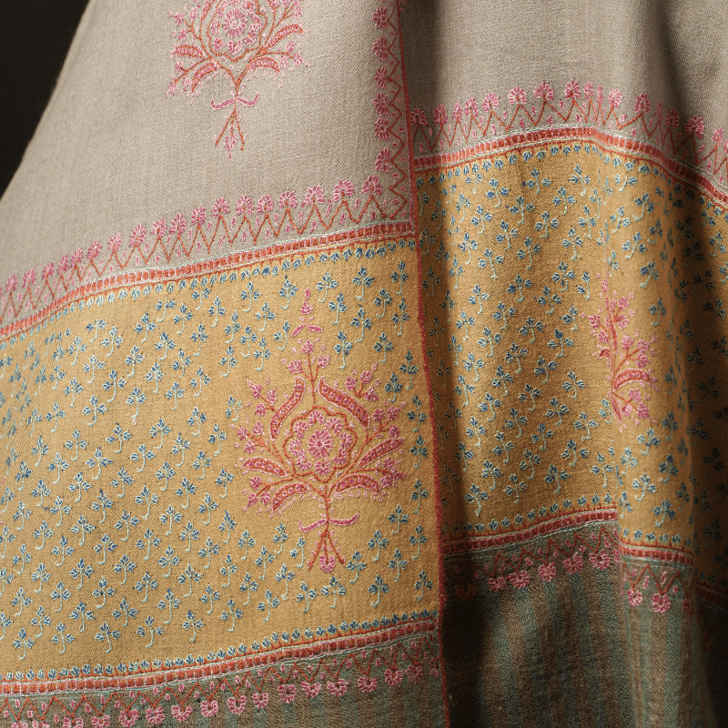 Beige Embroidered Motifs with Patched Palla Shawl - Image 4