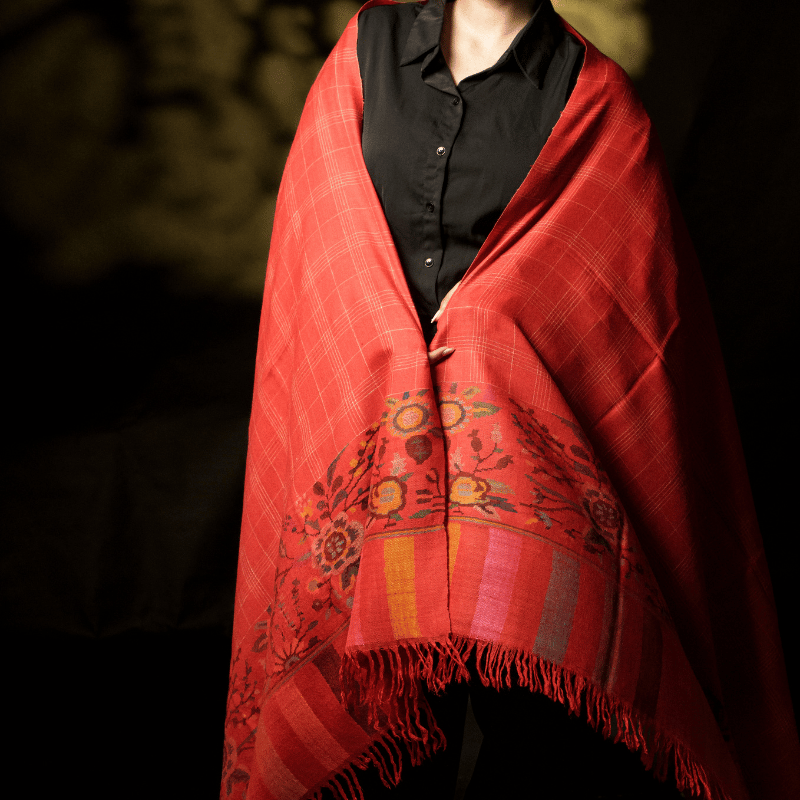 Scarlet Red Kani Pashmina Shawl - Image 4