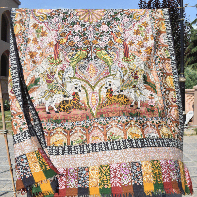 Royal Hunting Kalamkari Pashmina - Image 8