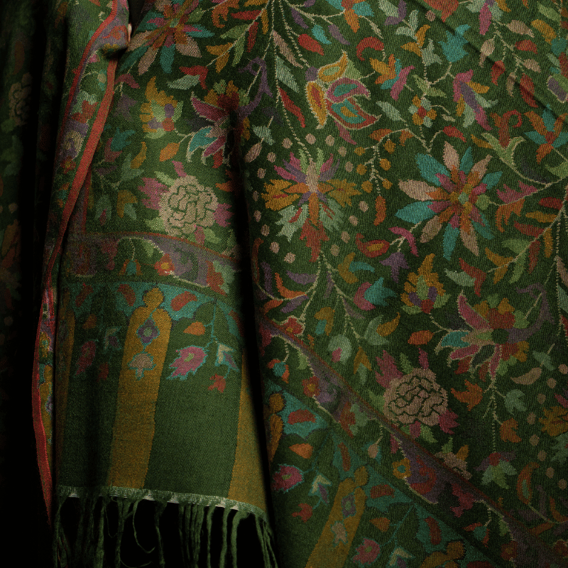 Olive Green Jamawar Kani Pashmina Shawl - Image 5