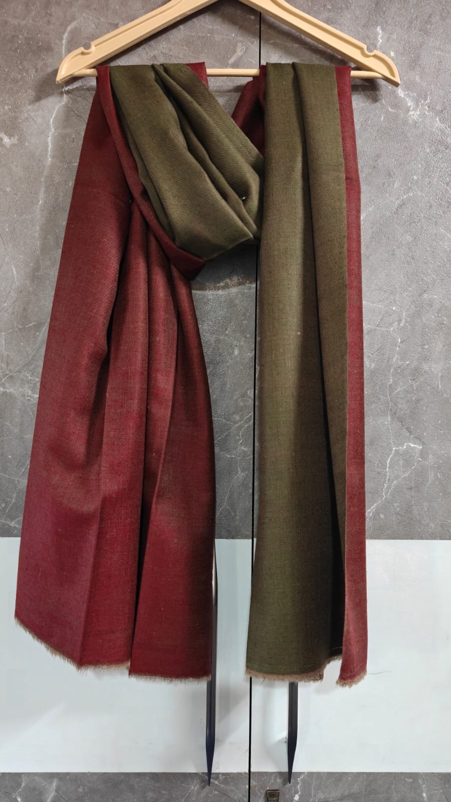 Maroon Olive Dual Colour Pashmina Wrap