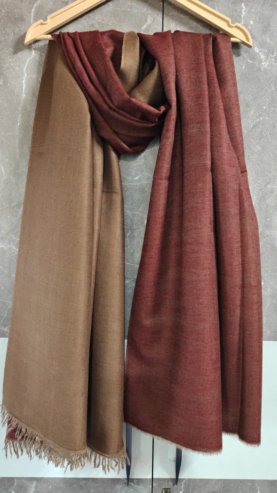 Caramel Brown and Deep Maroon Dual Colour Pashmina Wrap