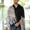 Black Lilac Diagonal Handpainted Kalamkari
