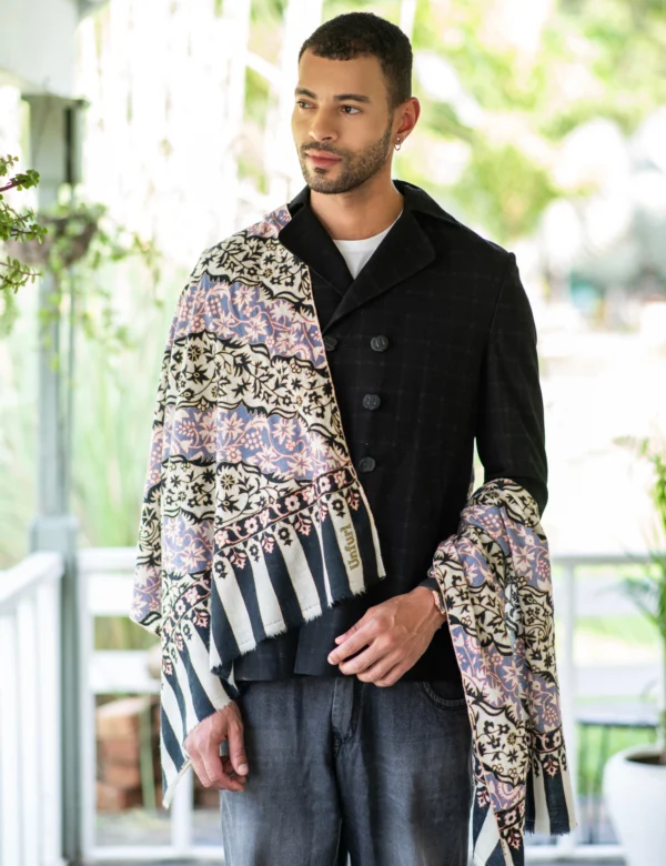 Black Lilac Diagonal Handpainted Kalamkari