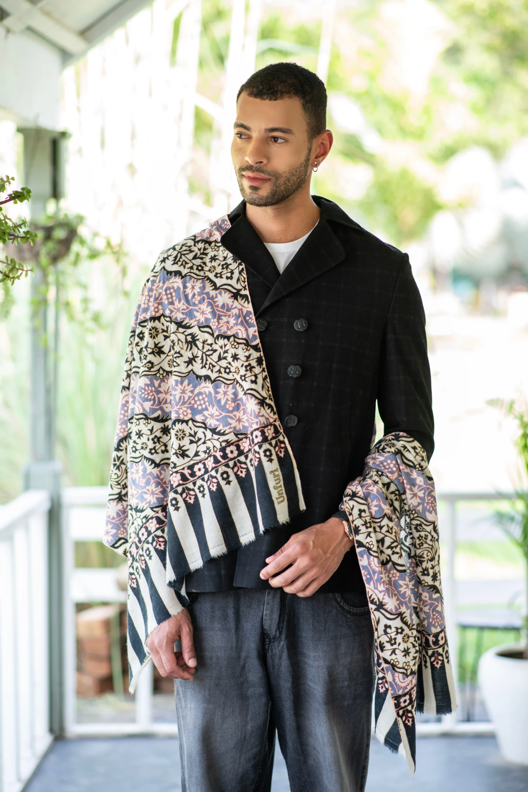 Black Lilac Diagonal Handpainted Kalamkari