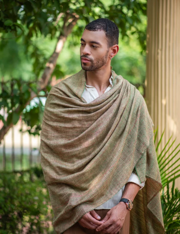 Earthen Echo Brown green-red striped patterened shawl