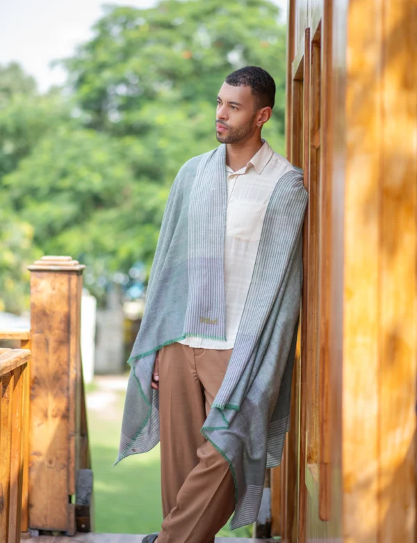 Whispered Stripes Muted Grey Green Shawl