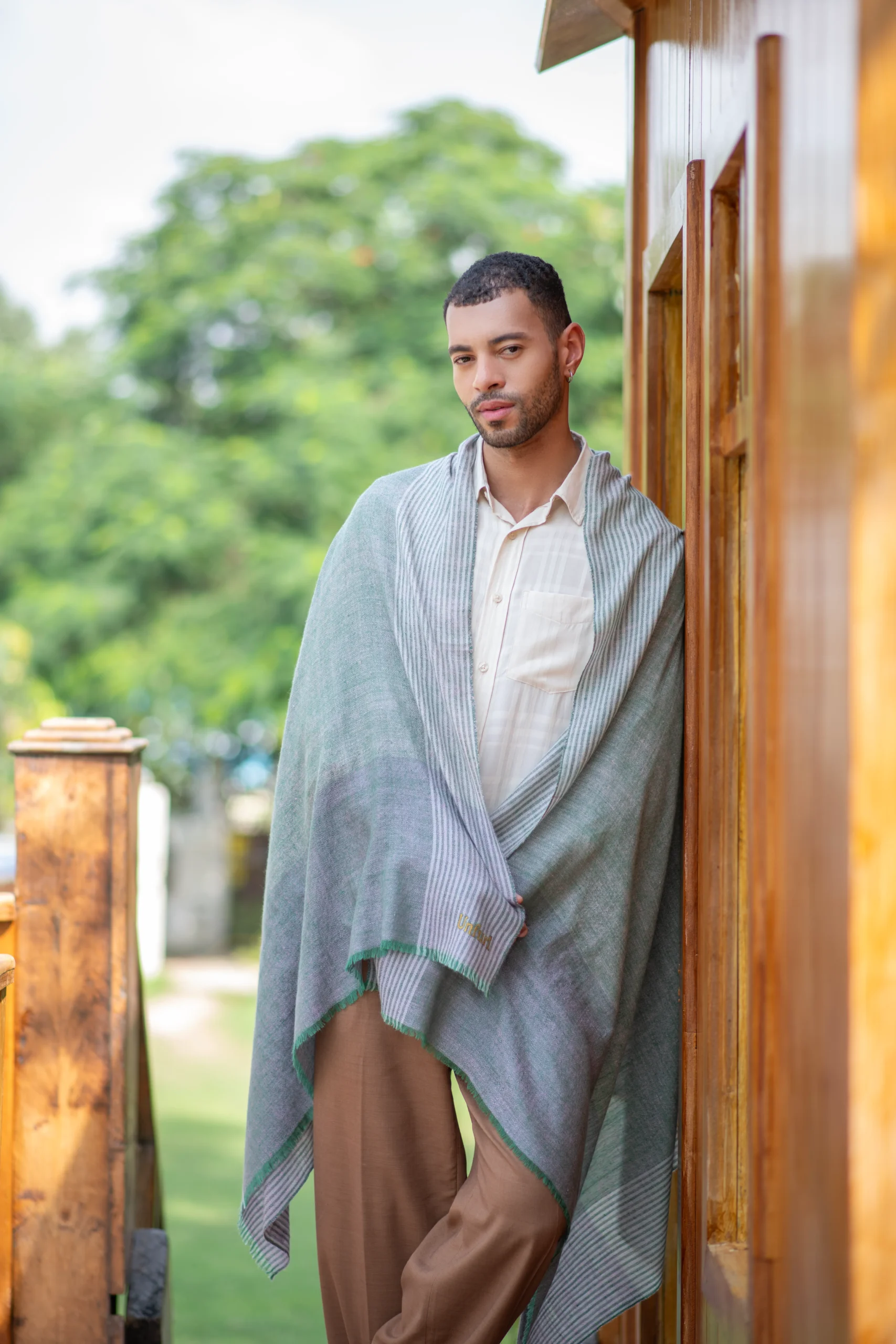 Whispered Stripes Muted Grey Green Shawl - Image 3