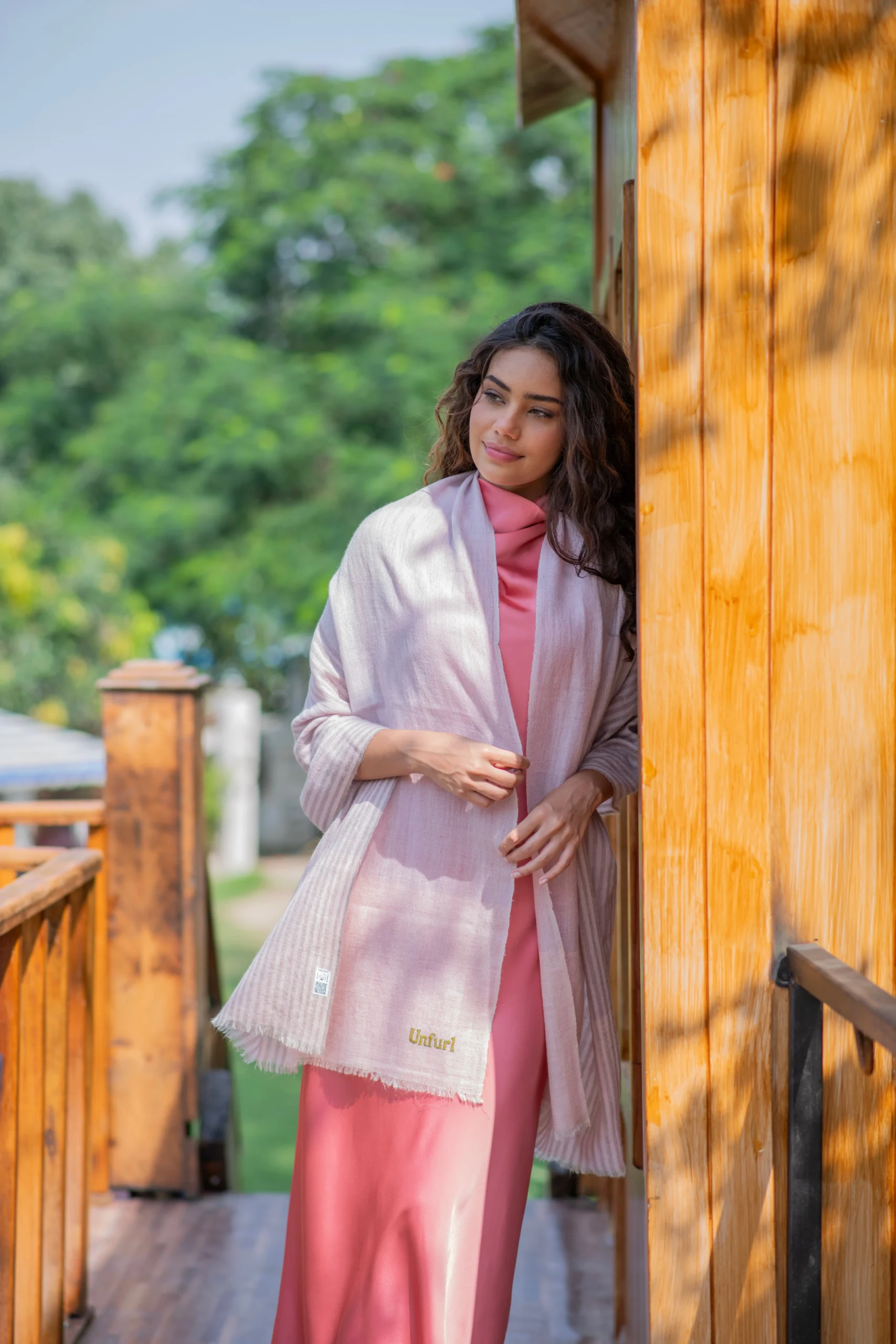 Petal Whisper Soft Dusty pink wrap with stripes - Image 4