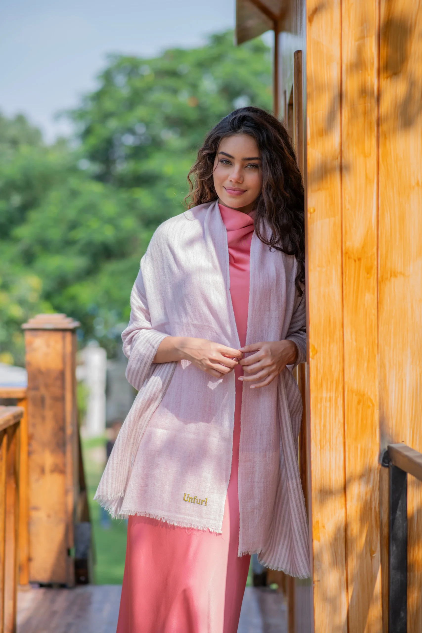 Petal Whisper Soft Dusty pink wrap with stripes - Image 3