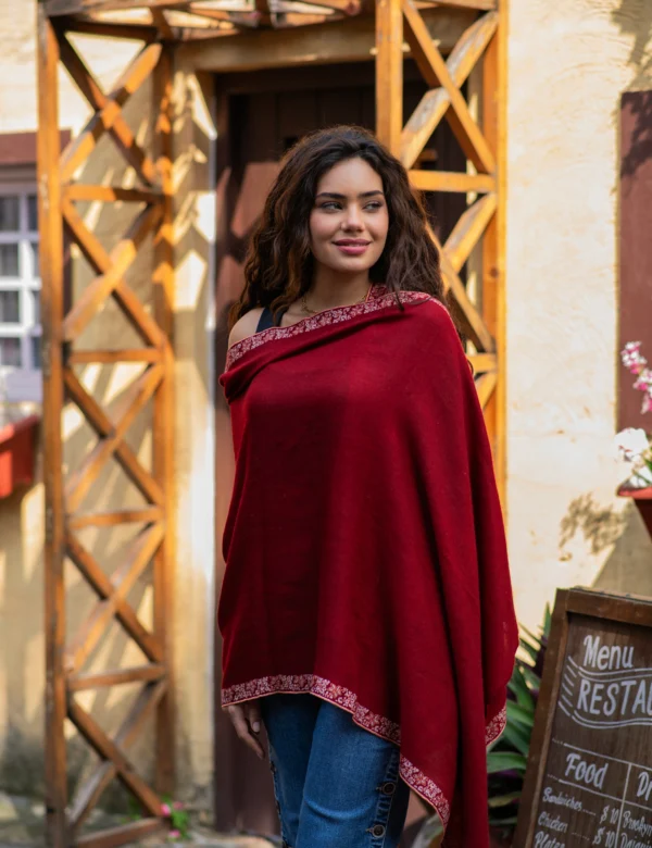Brick Red wrap with hand embrodery on edges