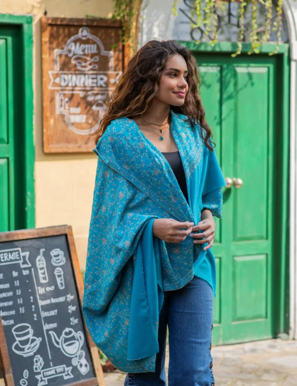 Turqoise Serenity Jaal Embroidered Shawl
