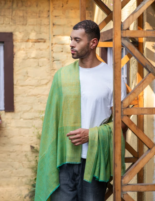 Verdant Loom Deep green striped Shawl