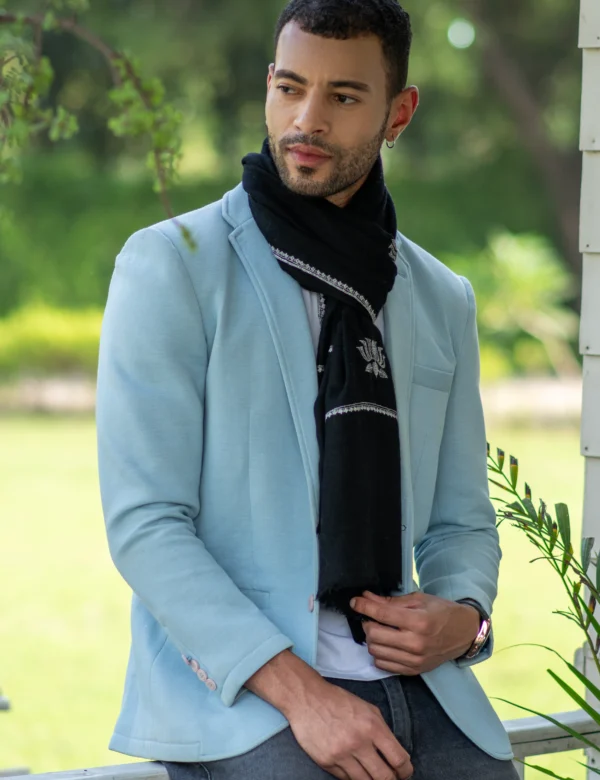 Lotus Noir Deep Black Canvas adorned with hand embroidered white lotuses