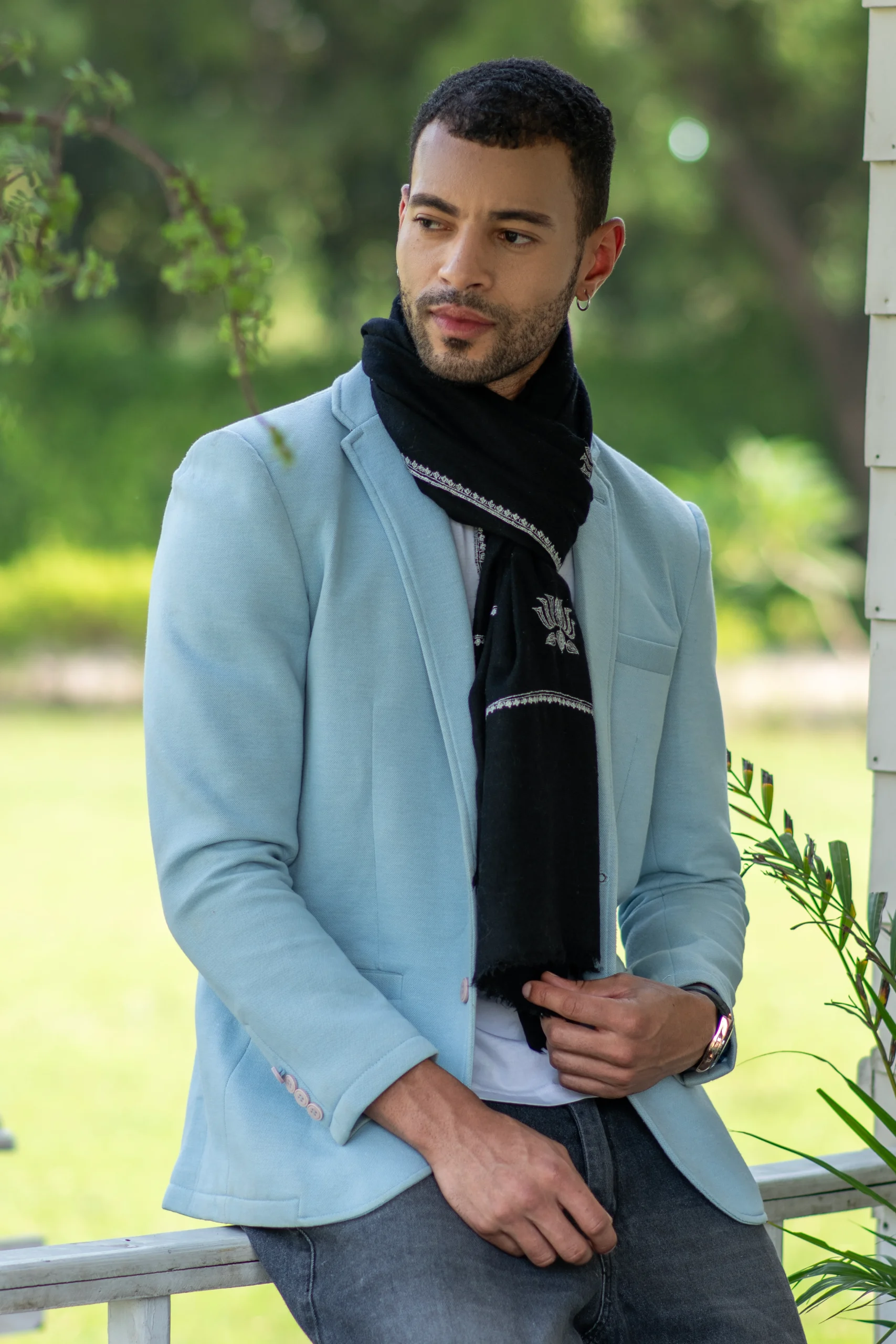 Lotus Noir Deep Black Canvas adorned with hand embroidered white lotuses