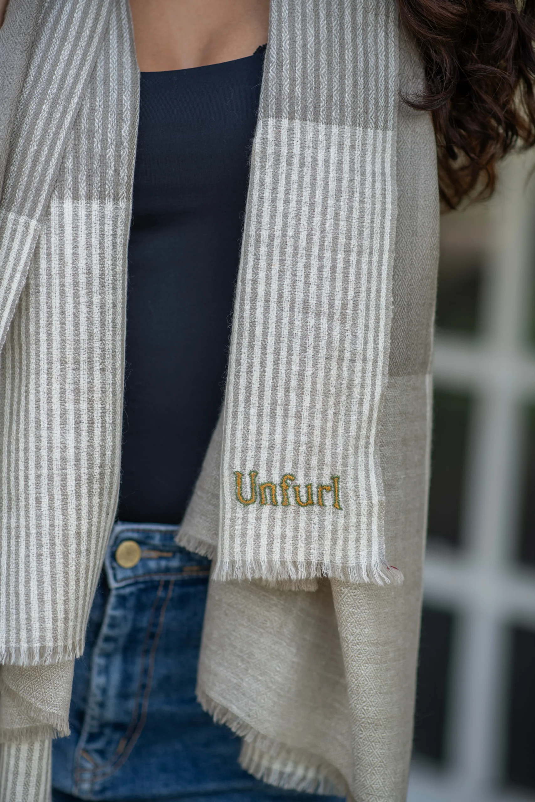 Natural Toosh Brown Striped Shawl - Image 2