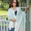 Winter Bloom Jaal Shawl with Mint aqua embroidery on soft ivory base