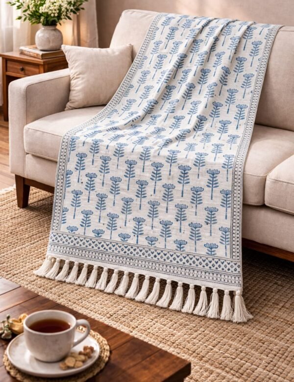 The Indigo Meadow Cotton Throw