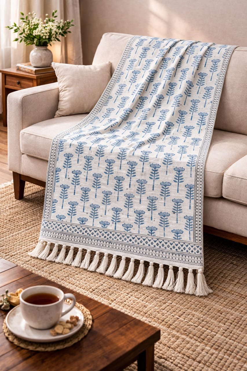 The Indigo Meadow Cotton Throw